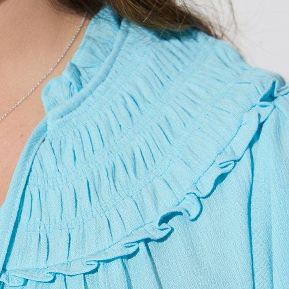 Torrid‎ Smocked Yoke Ruffle Turquoise Top Size 2 - Picture 4 of 10